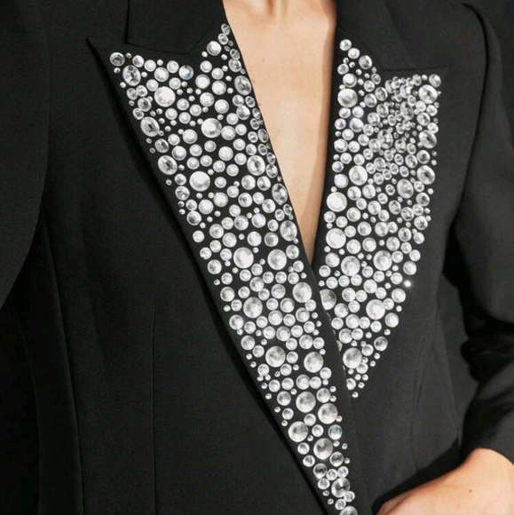 RHINESTONE PEAK COLLAR FLAP DETAIL DOUBLE BREASTED PLACKET BLAZER - Picture 2 of 5